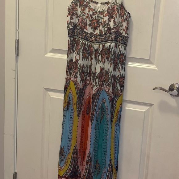 Anthropologie VIRGINIA M Ivory Blue Floral Chiffon Maxi Boho Dress - Picture 2 of 9